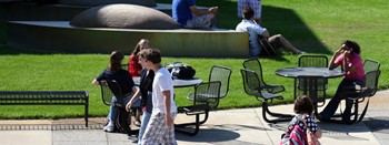 students on campus outside