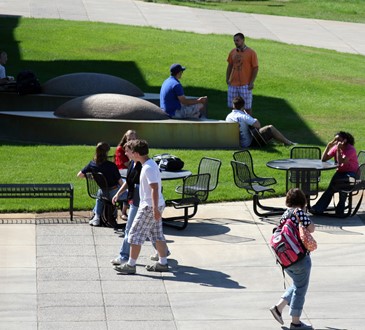 students on campus outside