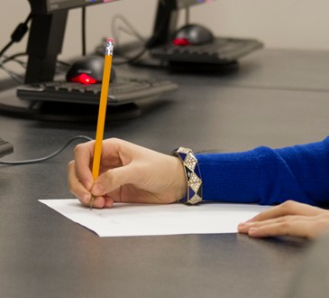 student taking test