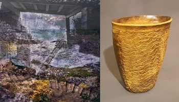 Come Live Inside the Seashore by Jes Lee Shimek (left) and Plowed Earth Vase by Erick Wiger (right)