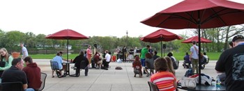 students outside at tables